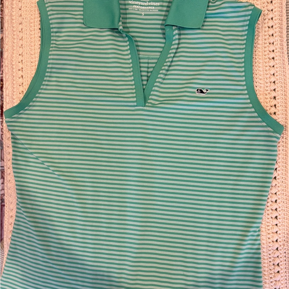 Vineyard Vines Green and White Performance Polo